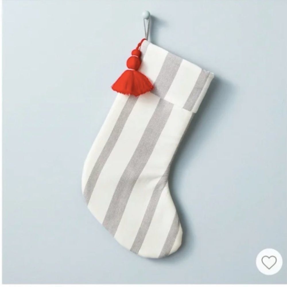 Hearth & Hand Wide Stripe Tassel Stocking Black/White/Red